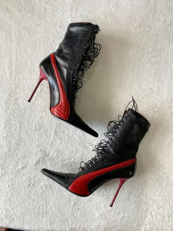 Bottes de moto en cuir noir et rouge sexy pour femmes