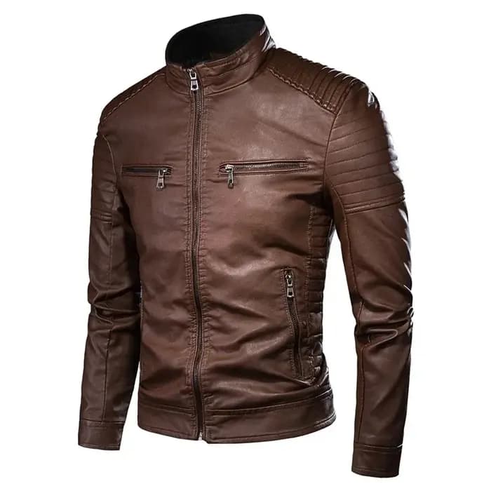 Veste en cuir de motard pour hommes col montant Punk