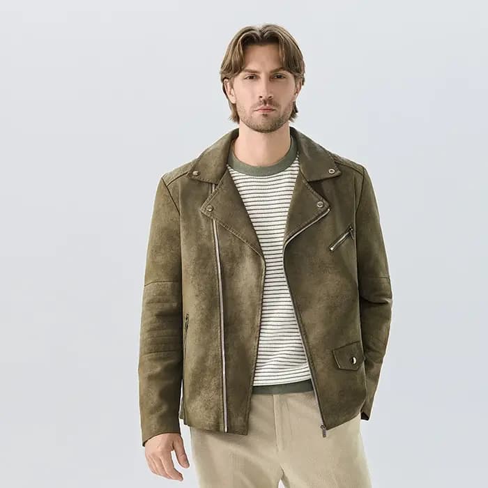 Veste d'hiver en cuir suédé pour homme, haut de gamme, nouveau Punk américain, beau coupe-vent, vêtements rétro marron à revers