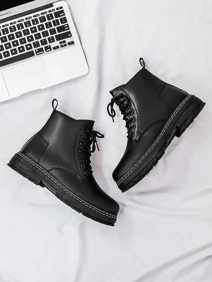 Bottes de moto en cuir verni noir 4 saisons pour hommes