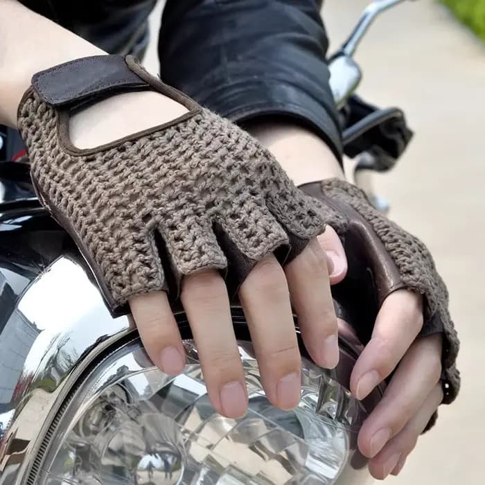 Gants sans doigts en cuir à demi-doigts en maille, protège-mains d'équitation de moto, gants de cond