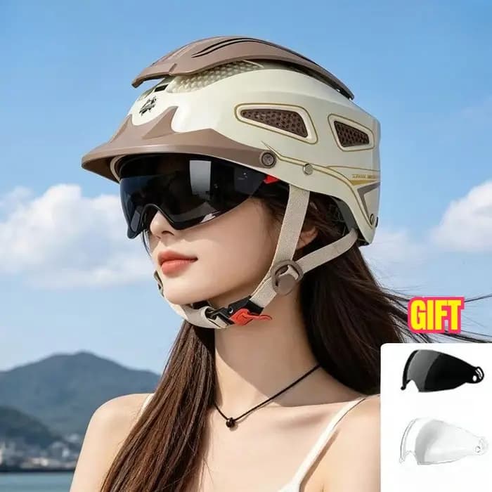 Casque Demi-Coque Rétro pour Moto/Vélo Électrique - ABS