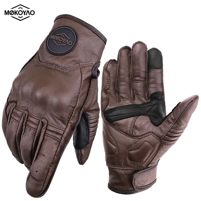 Gants de Moto en cuir marron Vintage pour hommes et femmes