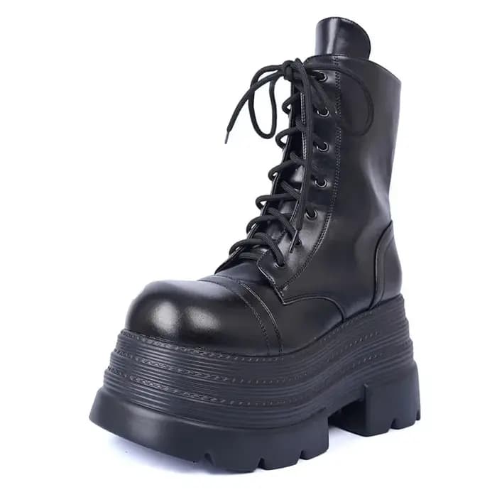 Bottes gothiques de Style Punk pour femmes, bottes en cuir mi-mollet à la mode, bottes de moto pour femmes, bottines à plateforme augmentant la hauteur
