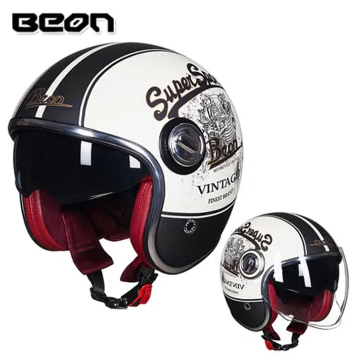 Boutique Officielle BEON - Casque Moto Ouvert Rétro BEON B-108A 3/4 - Casque Vintage pour Moto, Scooter