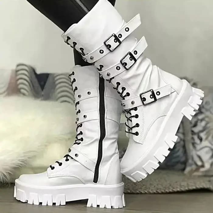 Nouvelles Bottes Punk pour Femme, Bottes de Moto à Fermeture Éclair, Bottes Mi-Mollet Automne Hiver 2026, Bottes de Motard à Talon Plateforme pour Femme, Chaussures pour Dames