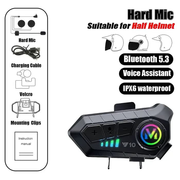 Casque de moto avec écouteurs Bluetooth 5.3, étanche IPX6, lecteur MP3, son HD, casque sans fil pour moto avec micro et accessoires