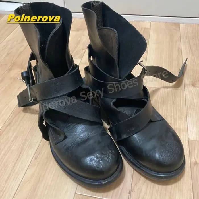 Bottes de moto vintage blanches pour femmes, à plusieurs sangles et boucles, mi-mollet, talon carré, avec sangle enveloppante, style gothique punk streetwear