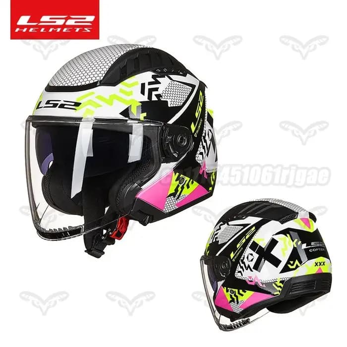 Casque ouvert LS2 OF600 Copter avec double visière, pare-soleil intégré, anti-rayures, résistant aux UV, dégagement rapide, pour moto et scooter.