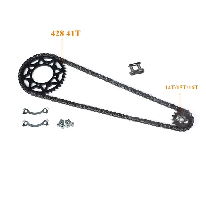 Pignon avant 17mm 14T 15T 16T 17T + 76mm 41T 428, pignon arrière + 428 106 liens JOfor RL facades D3