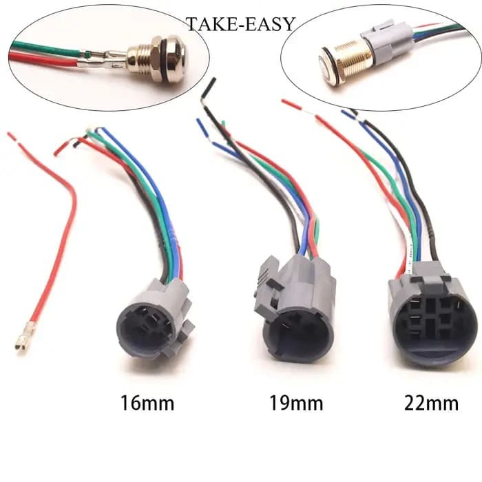 Connecteur de commutateur à bouton-poussoir momentané Led, prise d'accessoires, 8/10/12/16/19/22 Mm, câble de prise, support de fil à connexion rapide