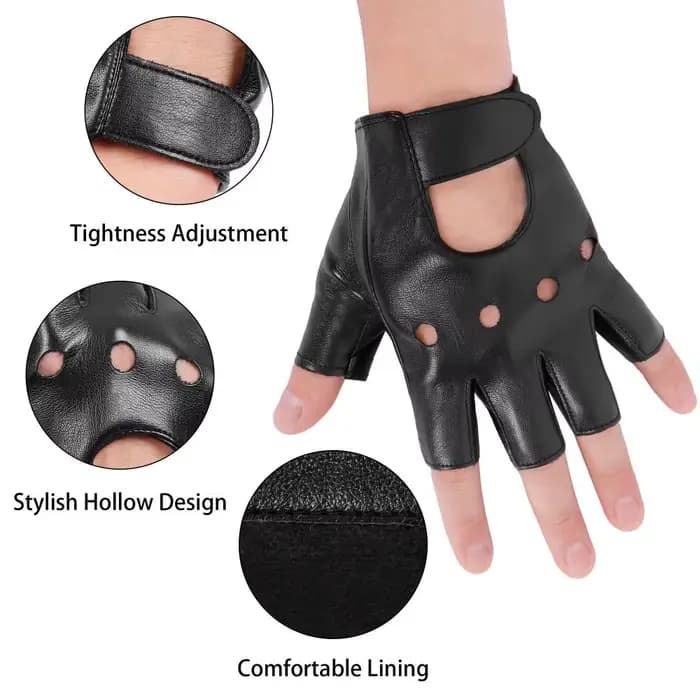DOMEN – gants demi-doigts en cuir synthétique unisexe