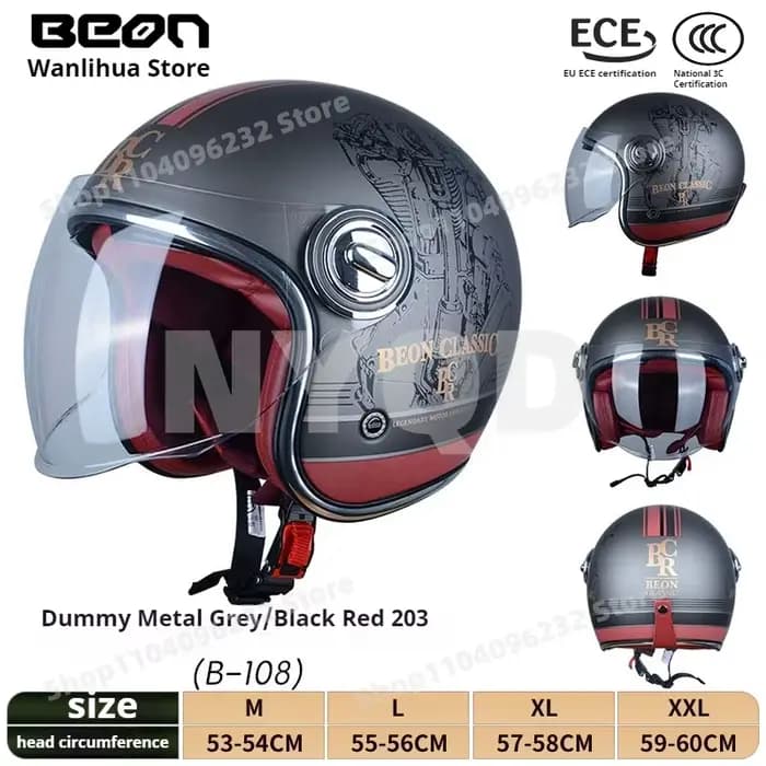 BEON rétro casque de moto Double lentille demi-casque hiver chaud Protection des oreilles doublure à la mode Graffiti