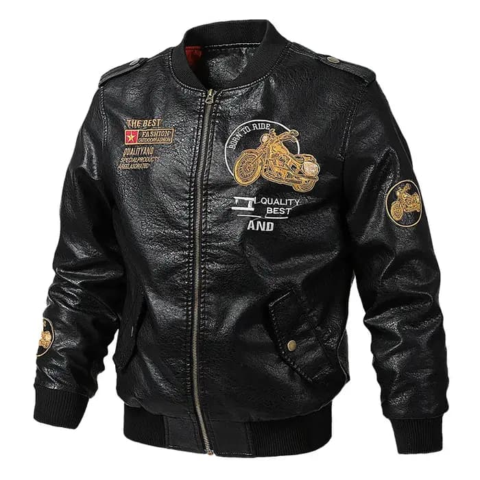 Veste de moto en cuir PU pour homme