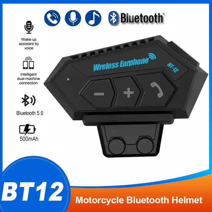 Casque Bluetooth BT12 pour moto, écouteurs sans fil pour moto, commande vocale, micro mains libres, lecteur de musique
