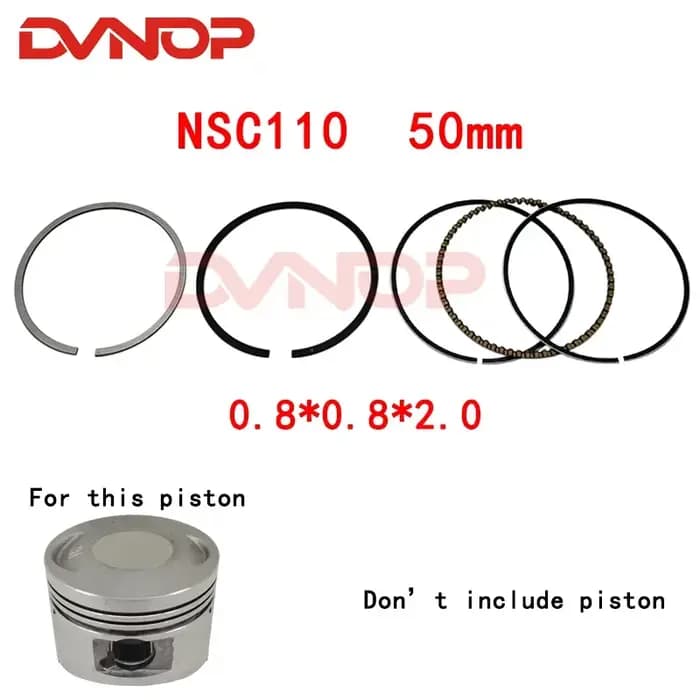 Segment de Piston de moto pour 50cc 60cc 70cc 80cc 100cc 125cc 37mm 38mm 39mm 44mm 47mm 49mm 50mm 52mm 52.4mm 53.5mm 56.