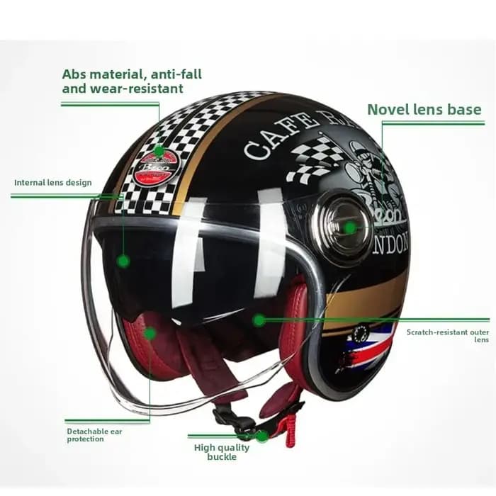BEON B108A Casque de Moto Vintage Beon 3/4 casques ouverts Casque de Motocross Casque de Moto Capacete rétro Casco