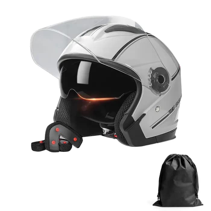 3/4 casques de moto à visage ouvert double visières demi-casque de moto pour hommes et femmes pour c