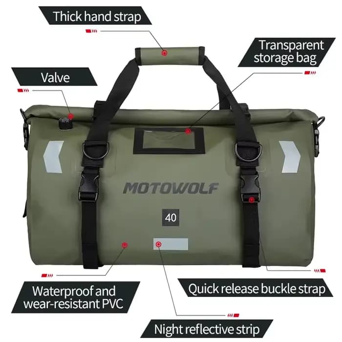 Sac arrière de moto étanche voyage en plein air bagages secs rouleau Pack sac 40/66 sac à dos de bag