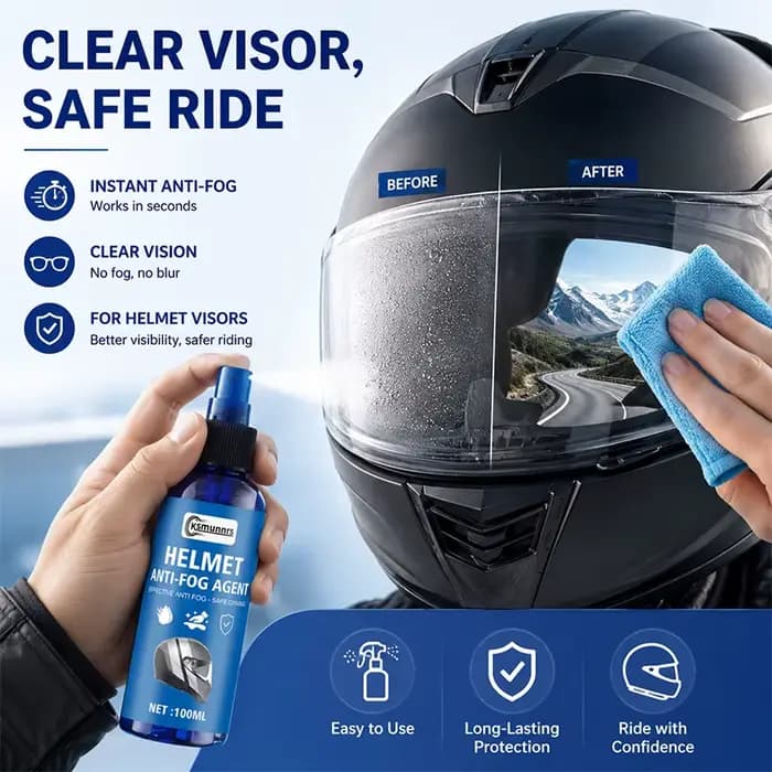 Spray anti-buée pour casque de moto 100 ml, nettoyant dégivrant pour visières de casque, vitres de v