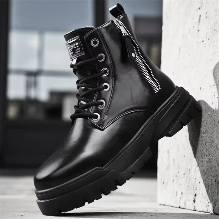 Bottes de travail de moto à semelles épaisses et coupe haute pour hommes en automne et en hiver