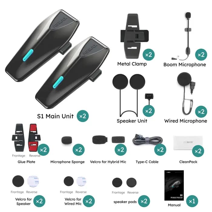 ASMAX S1 Bluetooth moto interphone 8 coureurs casque de Communication avec micro FM et ENC