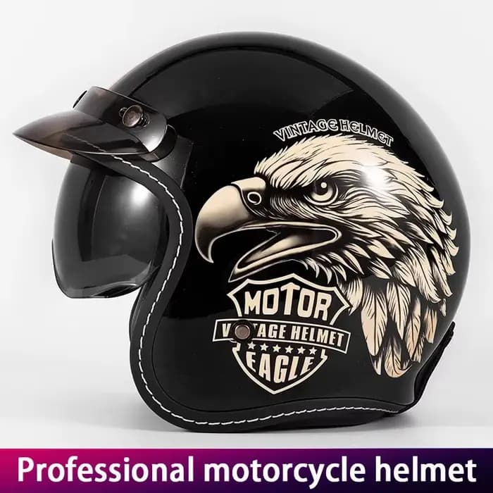 Casque de moto Vintage rouge trois-quarts mâle femelle double lentille Cruiser Biker couvre-chef Protection avec fonction miroir