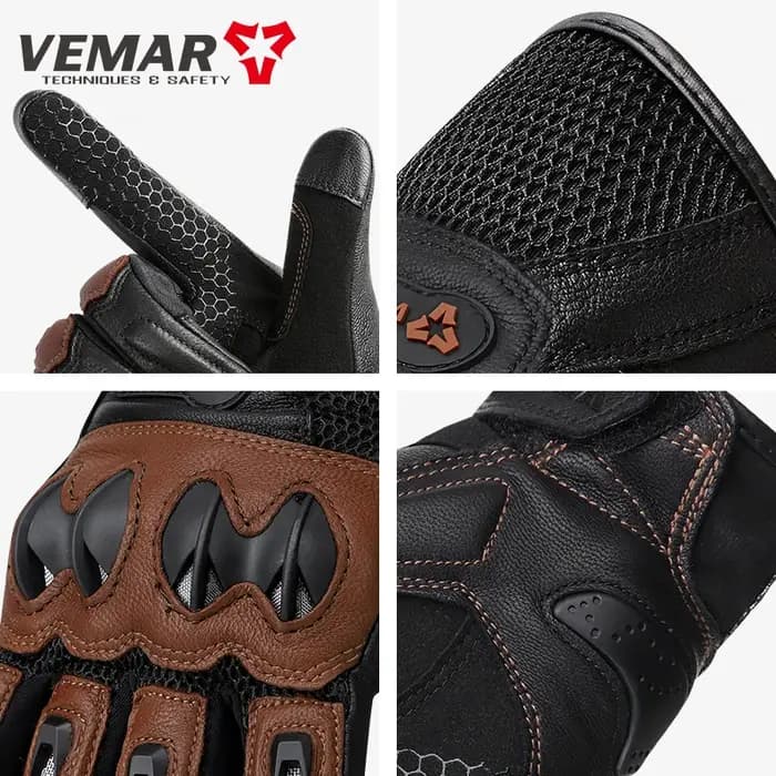 Gants de moto vintage en cuir de chèvre avec maille respirante, style rétro, pour homme et femme, pour moto et motocross