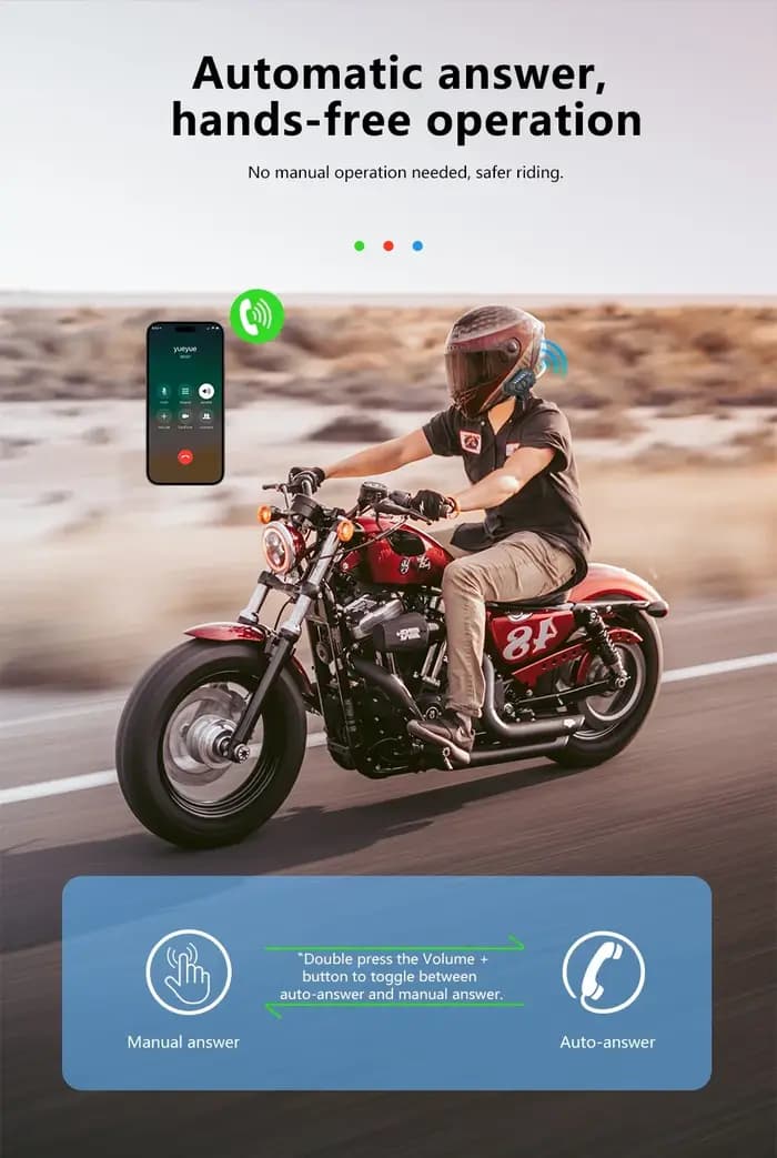 Casque de moto avec écouteurs BT5.0, interphone stéréo sans fil, mains libres avec microphone à réduction de bruit pour motard
