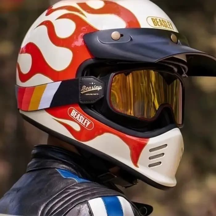 BEASLEY rétro casque complet moto autoroute croisière classiques café Racer Cascos ECE Vintage lunettes s-xxxl noir blanc casques