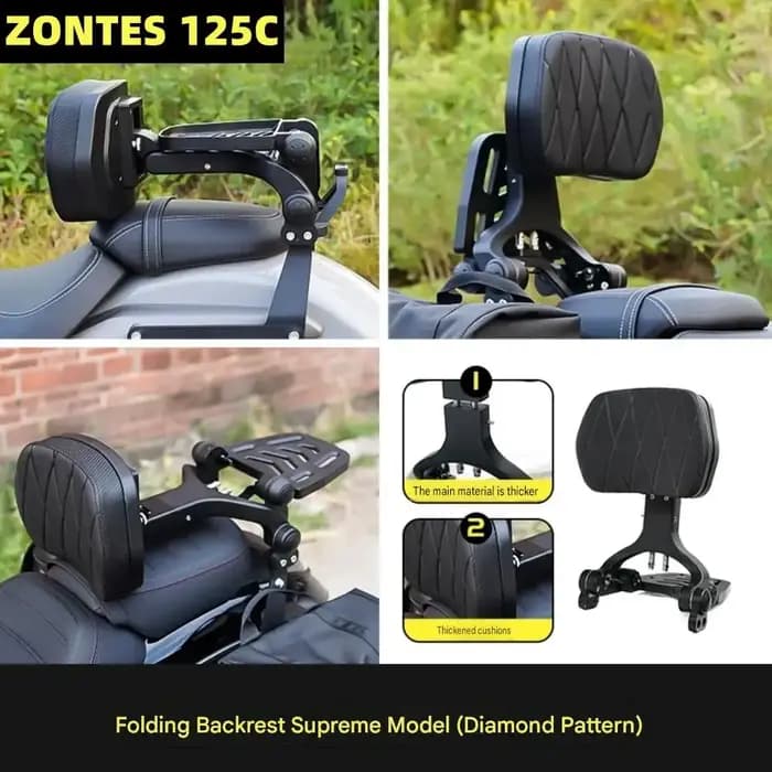 Dossier pliable et porte-bagages arrière pour motos ZONTES 125C - Accessoires