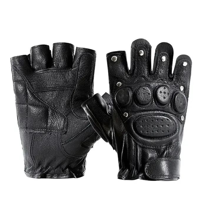 Gants de moto sans doigts en cuir pour homme et femme, gants de sport d'extérieur à demi-doigts pour le cyclisme, la randonnée, la pêche, la moto
