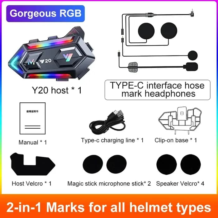 Casque de moto Y20 avec écouteurs sans fil BT5.3