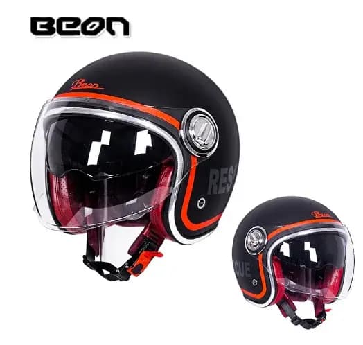 BEON B108A Casque de Moto Vintage Beon 3/4 casques ouverts Casque de Motocross Casque de Moto Capacete rétro Casco
