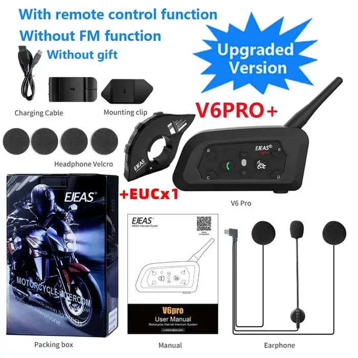 EJEAS V6 PRO +/PLUS casque de moto Bluetooth talkie-walkie 6 cavalier Distance 800 mètres étanche IP67
