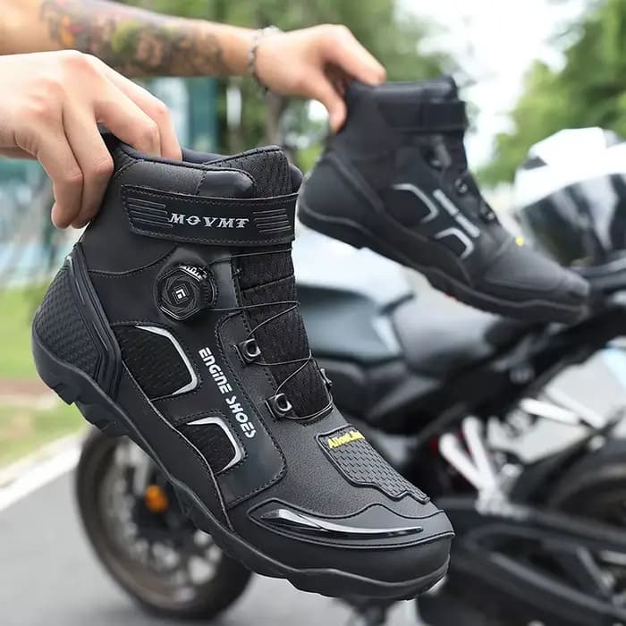 Chaussures de moto en cuir respirantes pour hommes