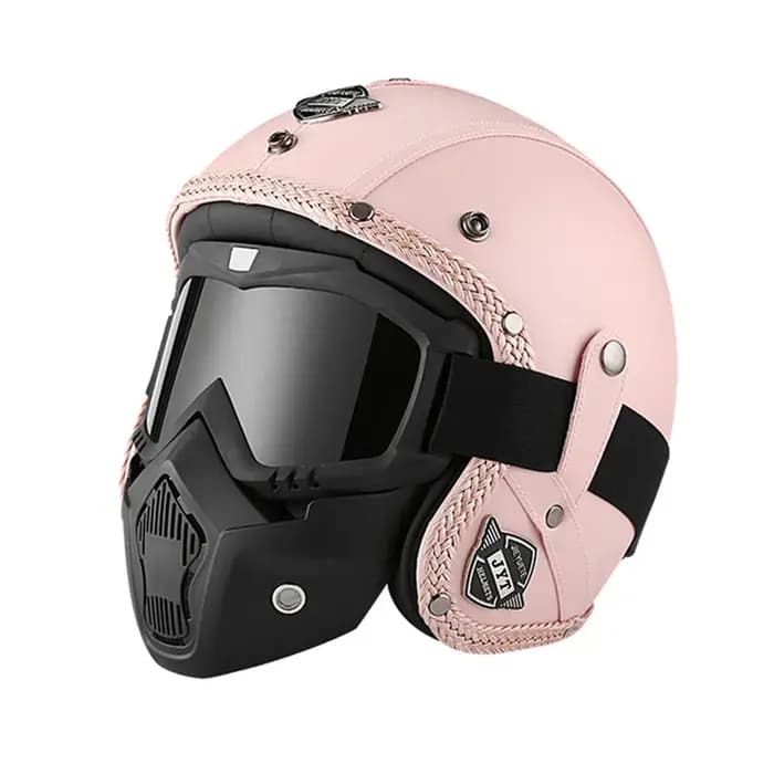 Casque de moto ouvert en cuir PU vintage allemand