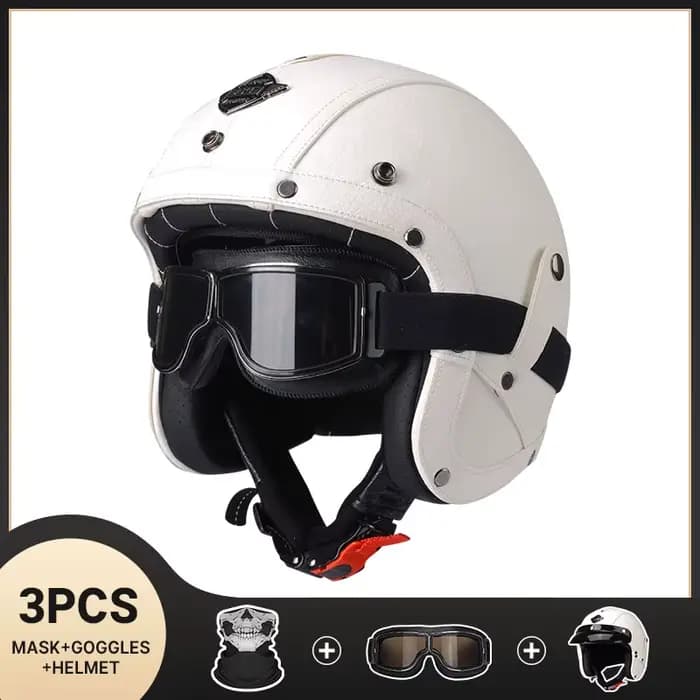 Casque De Moto en cuir noir Vintage rétro visage ouvert Chopper