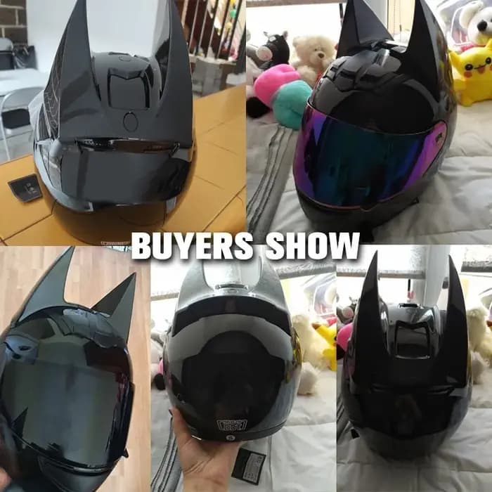 Casque complet de moto en corne de chauve-souris, Scooter tout-terrain, personnalité, cornes de démon, équipement de chevalier Cool accrocheur