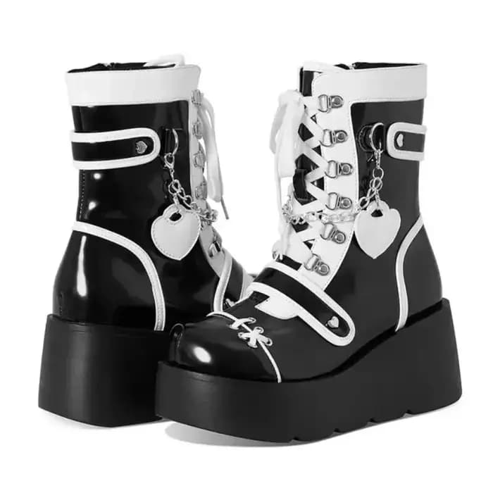 Femmes Punk gothique moto bottes automne nouvelle plate-forme gros talon haut bottine dames Cool coin femme noir femme chaussures