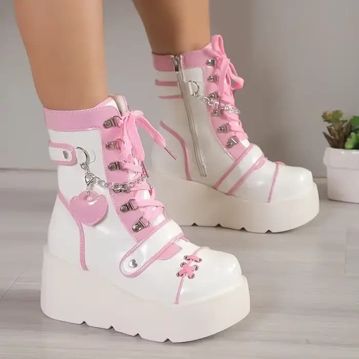 Femmes Punk gothique moto bottes automne nouvelle plate-forme gros talon haut bottine dames Cool coi