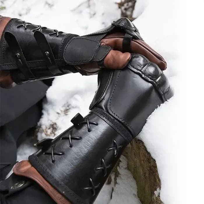 Gants de moto en armure rétro médiévale, avec poignets larges, brassards, gantelet de guerrier Steampunk pour hommes, chevaliers templiers, Cosplay