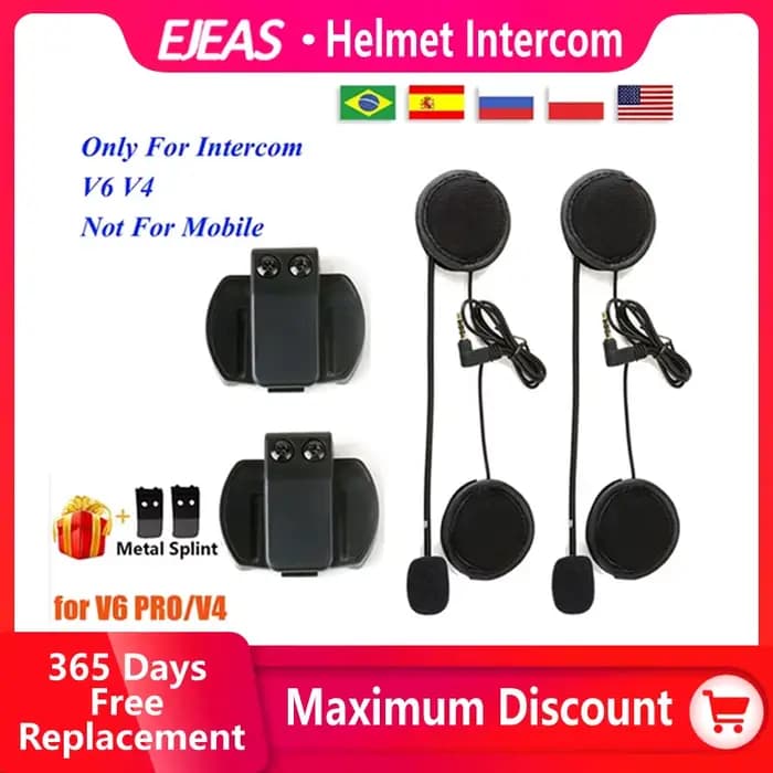 EJEAS V6 PRO Casque Interphone Clip 3.5mm Microphone Haut Parleur Casque pour Vnetphone V4 Moto Blue