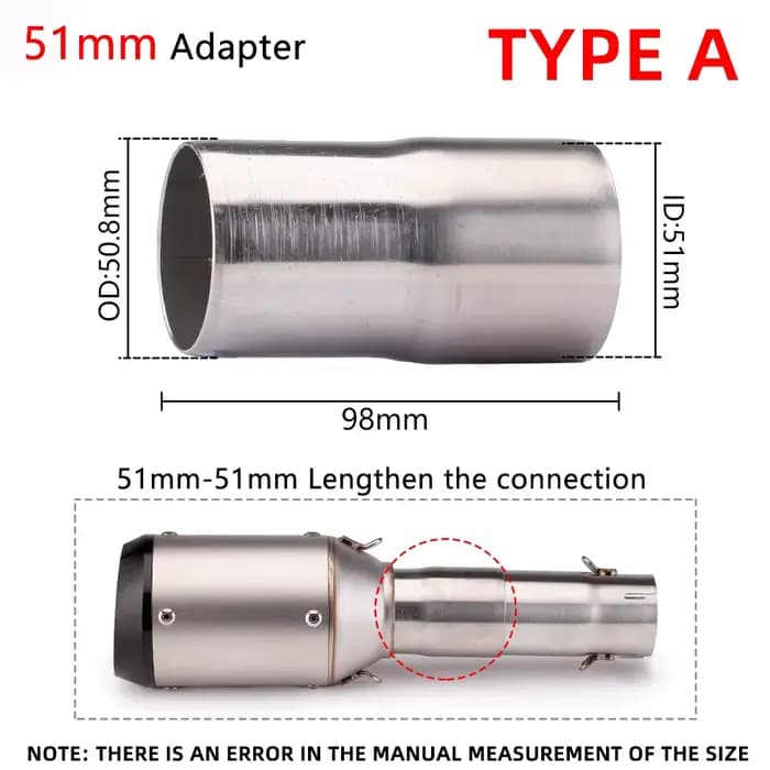Adaptateur universel d'accès moto Escape, 51mm, 60mm à 51mm, raccord de tuyau, Beverer, silencieux,