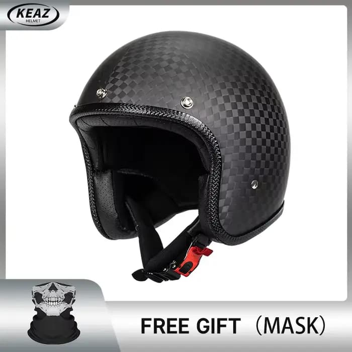 Casque de moto Vintage trois-quarts en Fiber de carbone