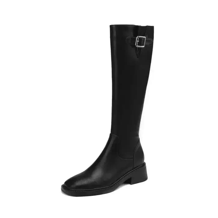 Bottes de chevalier en cuir véritable de vache pour femmes