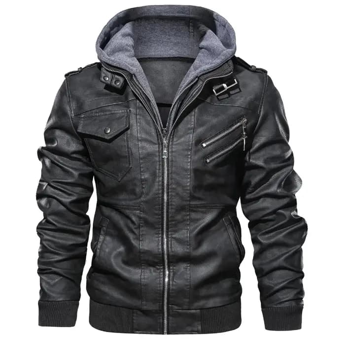 Veste à capuche en cuir PU pour homme