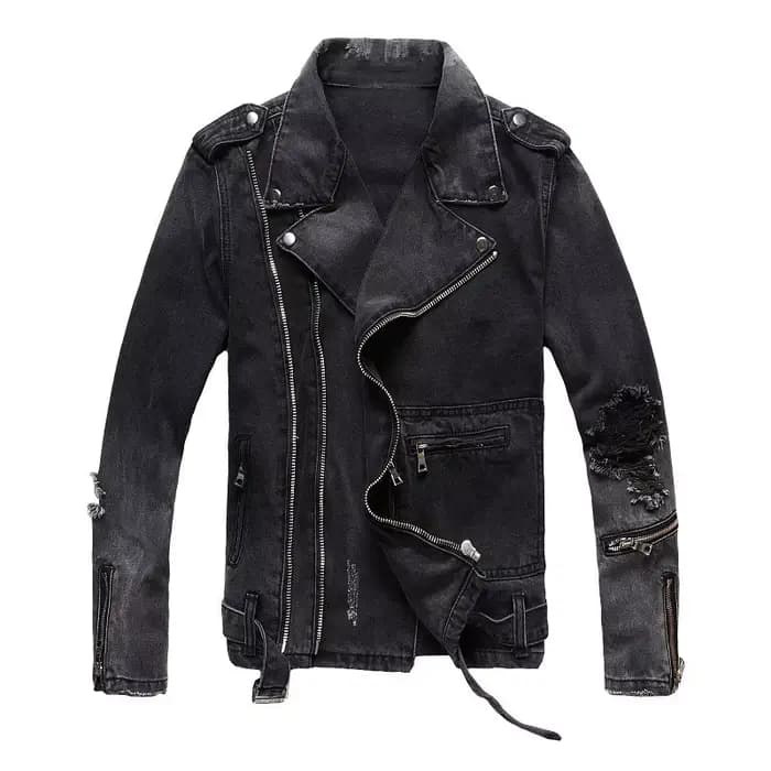 Veste en jean pour homme pour l'automne et l'hiver. Veste de moto slim déchirée à la mode de style p