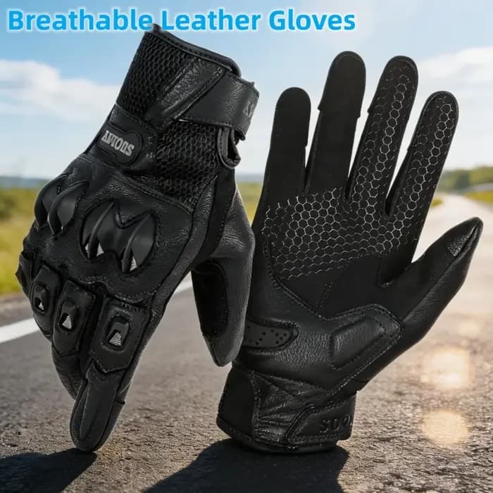 Gants de moto vintage en cuir de chèvre avec maille respirante, style rétro, pour homme et femme, pour moto et motocross