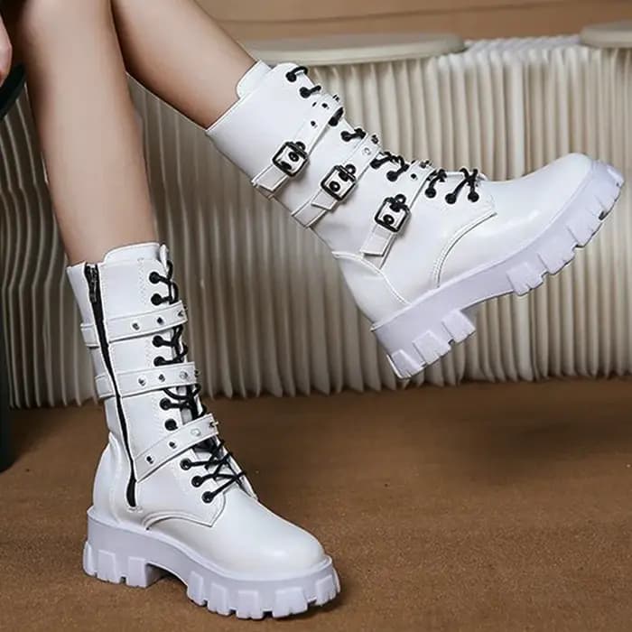 Nouvelles Bottes Punk pour Femme, Bottes de Moto à Fermeture Éclair, Bottes Mi-Mollet Automne Hiver 2026, Bottes de Motard à Talon Plateforme pour Femme, Chaussures pour Dames